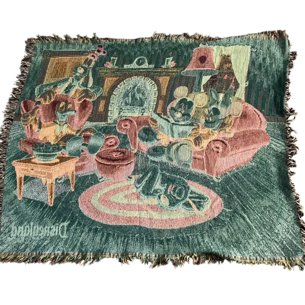Disneyland Resort Mickey Mouse Tapestry Blanket 60”x50” Goofy Donald with Fringe